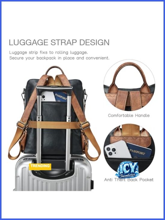 Faux Leather Convertible Backpack Purse Travel Work Shoulder Handbag main image 5